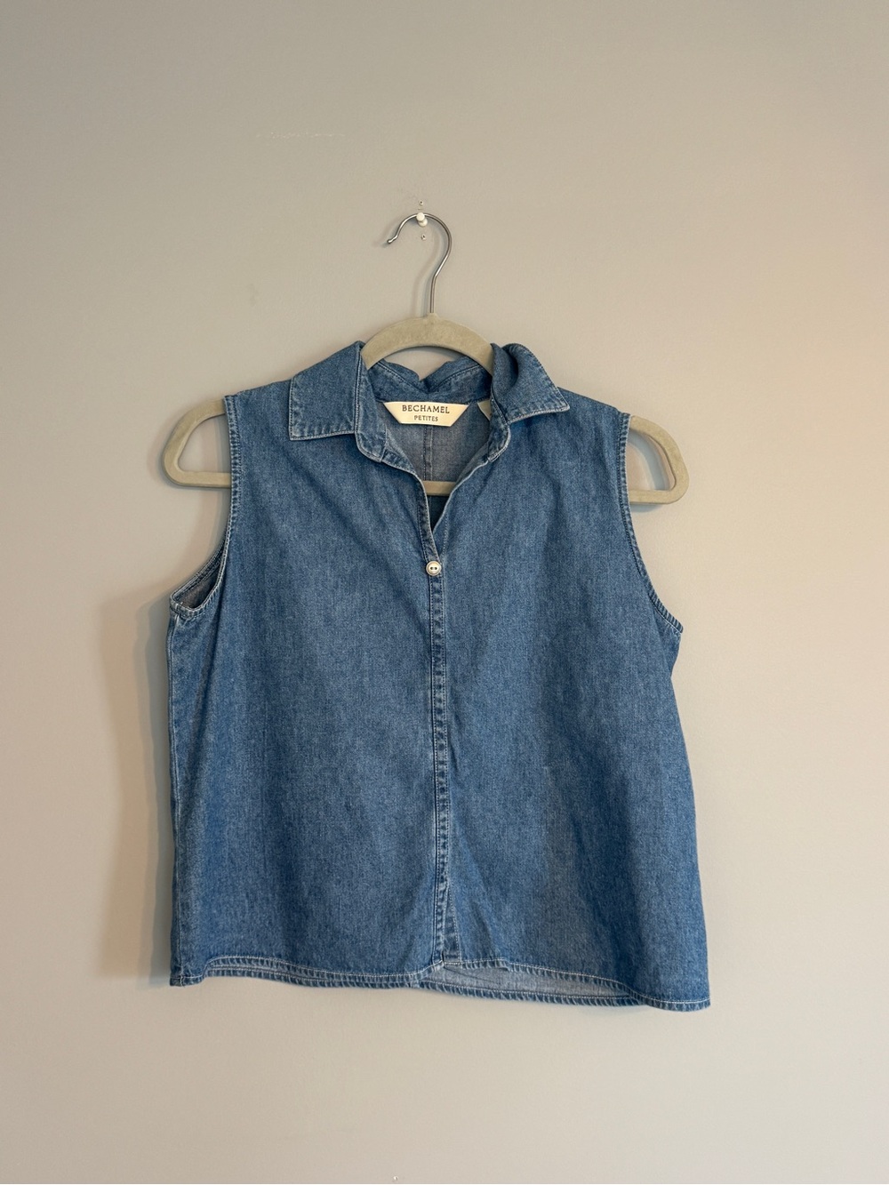 Bechamel Medium Blue Denim Sleeveless Button-Front Shirt